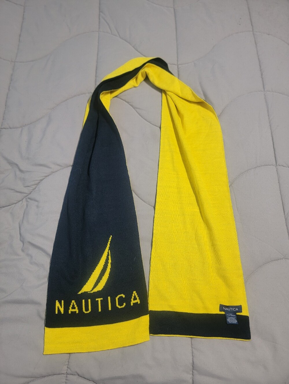 Nautica Navy Blue & Yellow Logo Knit Scarf